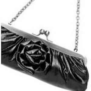 Behnaz Sarafpour Faux Leather Black Rose Evening Clutch Purse